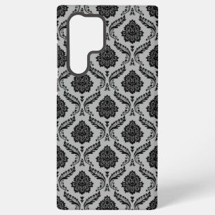 Rococo Damast Patroon Zwart op Grijs Samsung Galaxy Hoesje