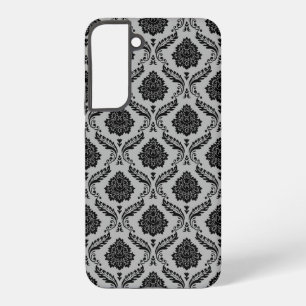 Rococo Damast Patroon Zwart op Grijs Samsung Galaxy Hoesje