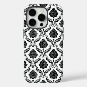 Rococo Damast Patroon Zwart op Wit iPhone 16 Pro Hoesje