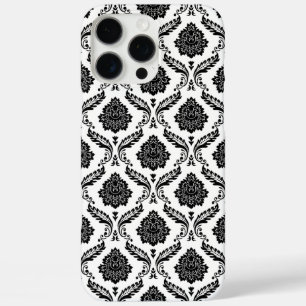 Rococo Damast Patroon Zwart op Wit iPhone 16 Pro Max Hoesje