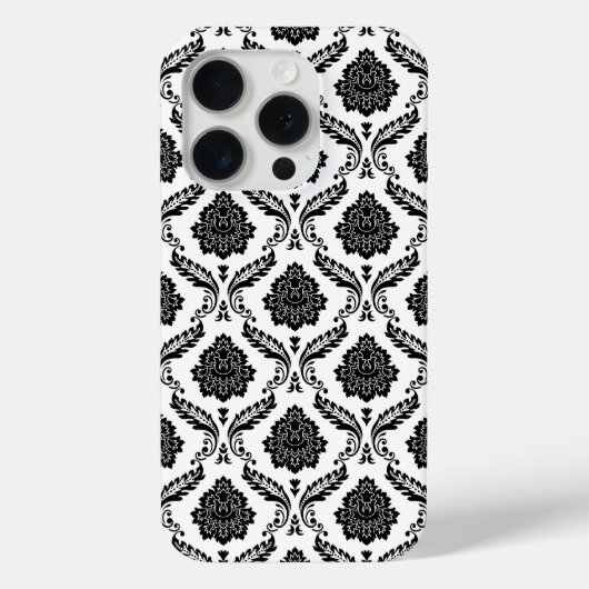 Rococo Damast Patroon Zwart op Wit Case-Mate iPhone Case (Achterkant)