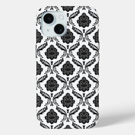 Rococo Damast Patroon Zwart op Wit Case-Mate iPhone Case (Achterkant)