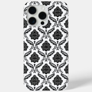 Rococo Damast Patroon Zwart op Wit iPhone 15 Pro Max Hoesje