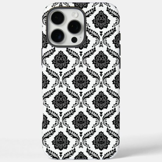 Rococo Damast Patroon Zwart op Wit Case-Mate iPhone Case (Achterkant)