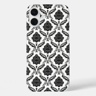 Rococo Damast Patroon Zwart op Wit iPhone 16 Plus Hoesje