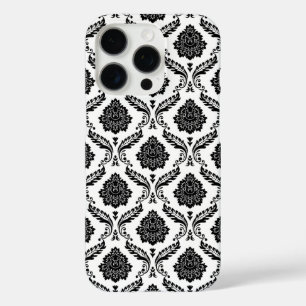 Rococo Damast Patroon Zwart op Wit iPhone 16 Pro Hoesje