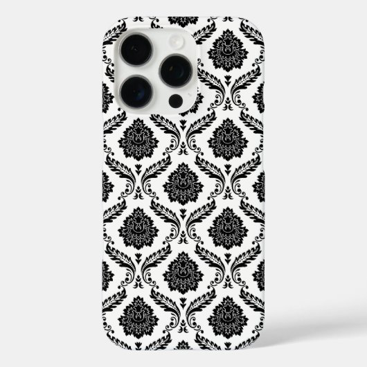 Rococo Damast Patroon Zwart op Wit Case-Mate iPhone Case (Achterkant)