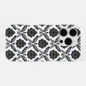 Rococo Damast Patroon Zwart op Wit iPhone Hoesje (Achterkant horizontaal)