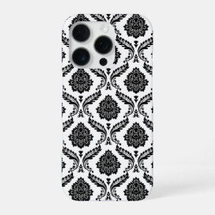 Rococo Damast Patroon Zwart op Wit iPhone 16 Pro Hoesje
