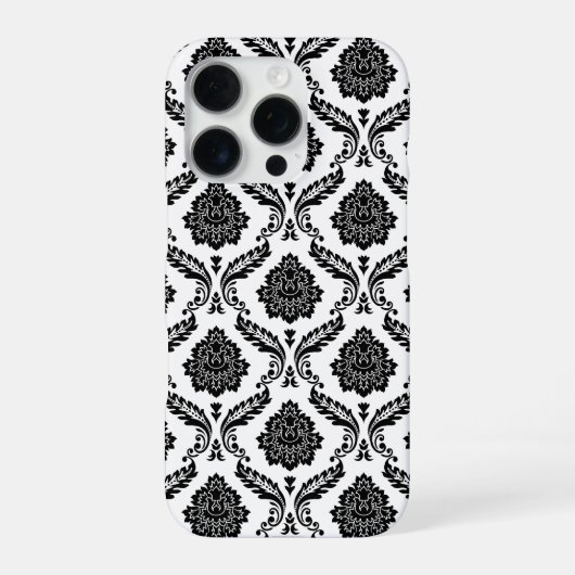 Rococo Damast Patroon Zwart op Wit iPhone Hoesje (Achterkant)