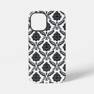 Rococo Damast Patroon Zwart op Wit iPhone 12 Mini Hoesje