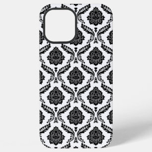 Rococo Damast Patroon Zwart op Wit iPhone 12 Pro Max Hoesje