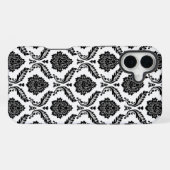 Rococo Damast Patroon Zwart op Wit iPhone Hoesje (Achterkant horizontaal)