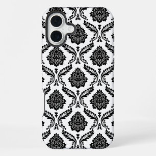 Rococo Damast Patroon Zwart op Wit iPhone 16 Plus Hoesje