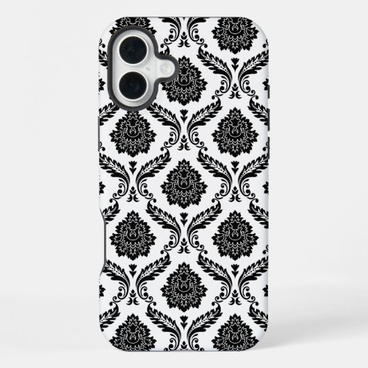 Rococo Damast Patroon Zwart op Wit iPhone Hoesje (Achterkant)