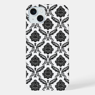 Rococo Damast Patroon Zwart op Wit iPhone 15 Plus Case