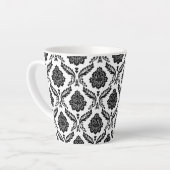 Rococo Damast Patroon Zwart op Wit Latte Mok (Linkerhoek)