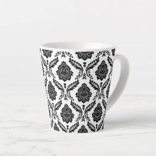 Rococo Damast Patroon Zwart op Wit Latte Mok