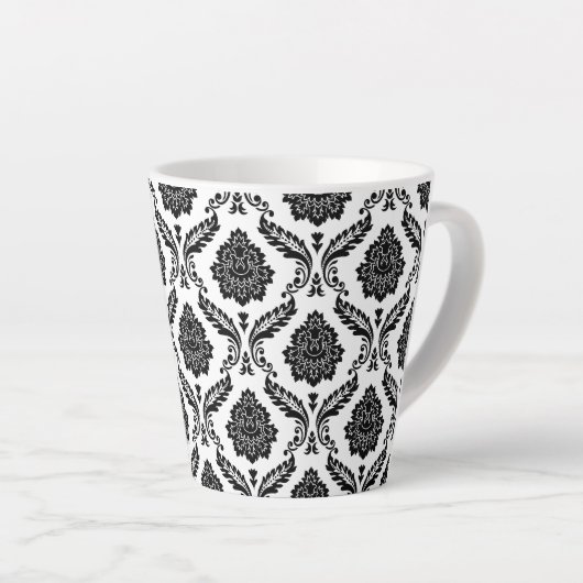Rococo Damast Patroon Zwart op Wit Latte Mok (Rechterhoek)
