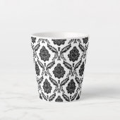 Rococo Damast Patroon Zwart op Wit Latte Mok (Voorkant)