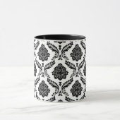 Rococo Damast Patroon Zwart op Wit Mok (Midden)
