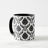 Rococo Damast Patroon Zwart op Wit Mok (Voorkant links)