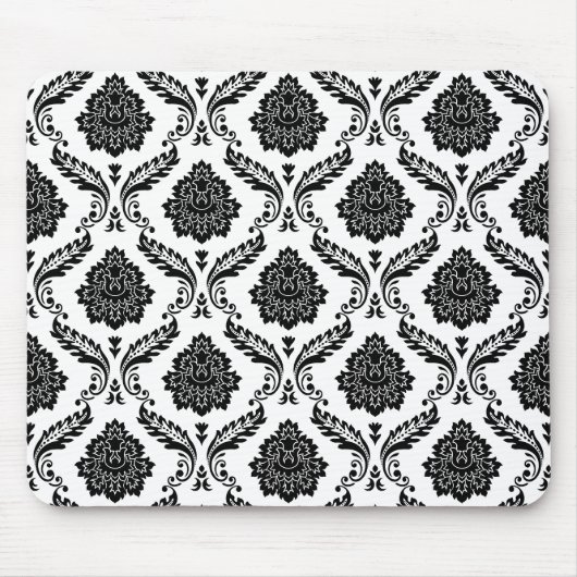 Rococo Damast Patroon Zwart op Wit Muismat (Voorkant)