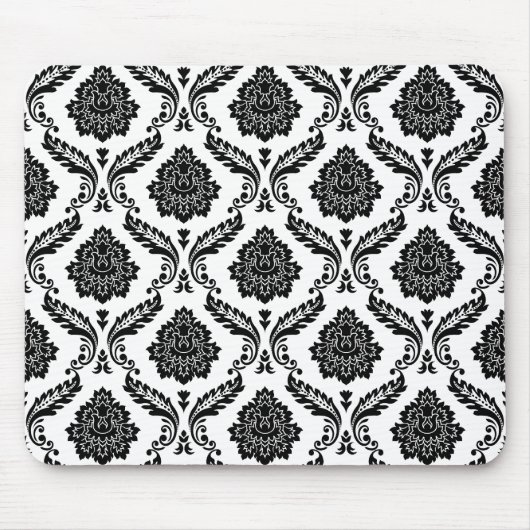 Rococo Damast Patroon Zwart op Wit Muismat (Voorkant)