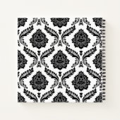 Rococo Damast Patroon Zwart op Wit Notitieboek (Achterkant)