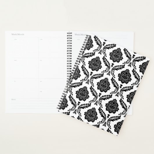 Rococo Damast Patroon Zwart op Wit Planner (Display)