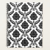 Rococo Damast Patroon Zwart op Wit Planner (Voorkant)