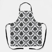 Rococo Damast Patroon Zwart op Wit Schort (Voorkant)