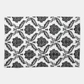 Rococo Damast Patroon Zwart op Wit Theedoek (Horizontaal)
