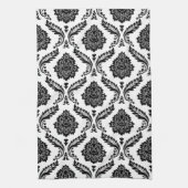 Rococo Damast Patroon Zwart op Wit Theedoek (Verticaal)