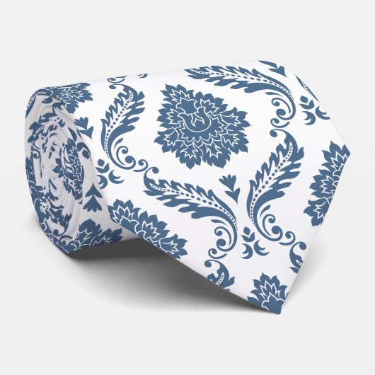 Rococo Damast Rpt Patroon Blauw op Wit Stropdas (Opgerold)