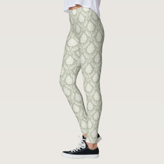 Rococo Damast Rpt Patroon Crème op Groen Leggings (Links)