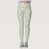 Rococo Damast Rpt Patroon Crème op Groen Leggings (Voorkant)