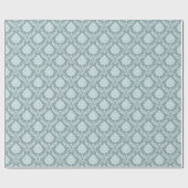 Rococo Damast Rpt Patroon Eendenei Blauw+Teal Cadeaupapier (Vlak)