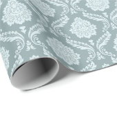 Rococo Damast Rpt Patroon Eendenei Blauw+Teal Cadeaupapier (Rol Hoek)