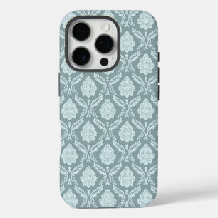 Rococo Damast Rpt Patroon Eendenei Blauw+Turquoise iPhone 16 Pro Hoesje