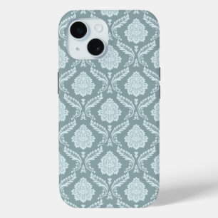 Rococo Damast Rpt Patroon Eendenei Blauw+Turquoise iPhone 15 Case