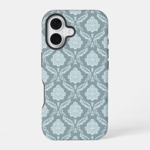 Rococo Damast Rpt Patroon Eendenei Blauw+Turquoise iPhone 16 Hoesje