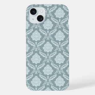 Rococo Damast Rpt Patroon Eendenei Blauw+Turquoise iPhone 15 Plus Case