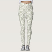 Rococo Damast Rpt Patroon Groen op Crème Leggings (Voorkant)