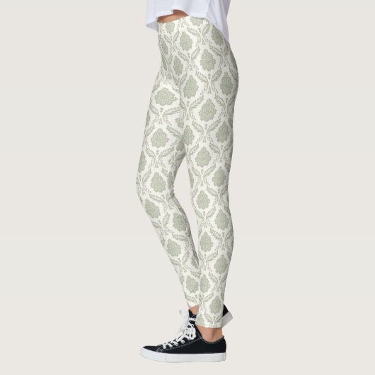 Rococo Damast Rpt Patroon Groen op Crème Leggings (Links)
