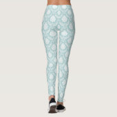 Rococo Damast Rpt Patroon Wit op Eendenei Blauw Leggings (Achterkant)