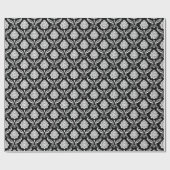 Rococo Damast Rpt Patroon Wit op Zwart Cadeaupapier (Vlak)