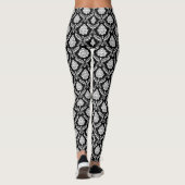 Rococo Damast Rpt Patroon Wit op Zwart Leggings (Achterkant)