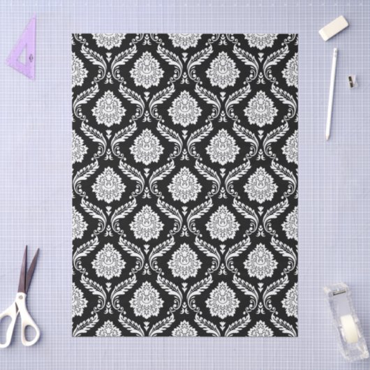 Rococo Damast Rpt Patroon Wit op Zwart Tissuepapier (Craft)