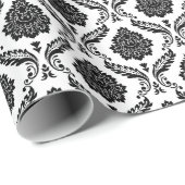 Rococo Damast Rpt Patroon Zwart op Wit Cadeaupapier (Rol Hoek)